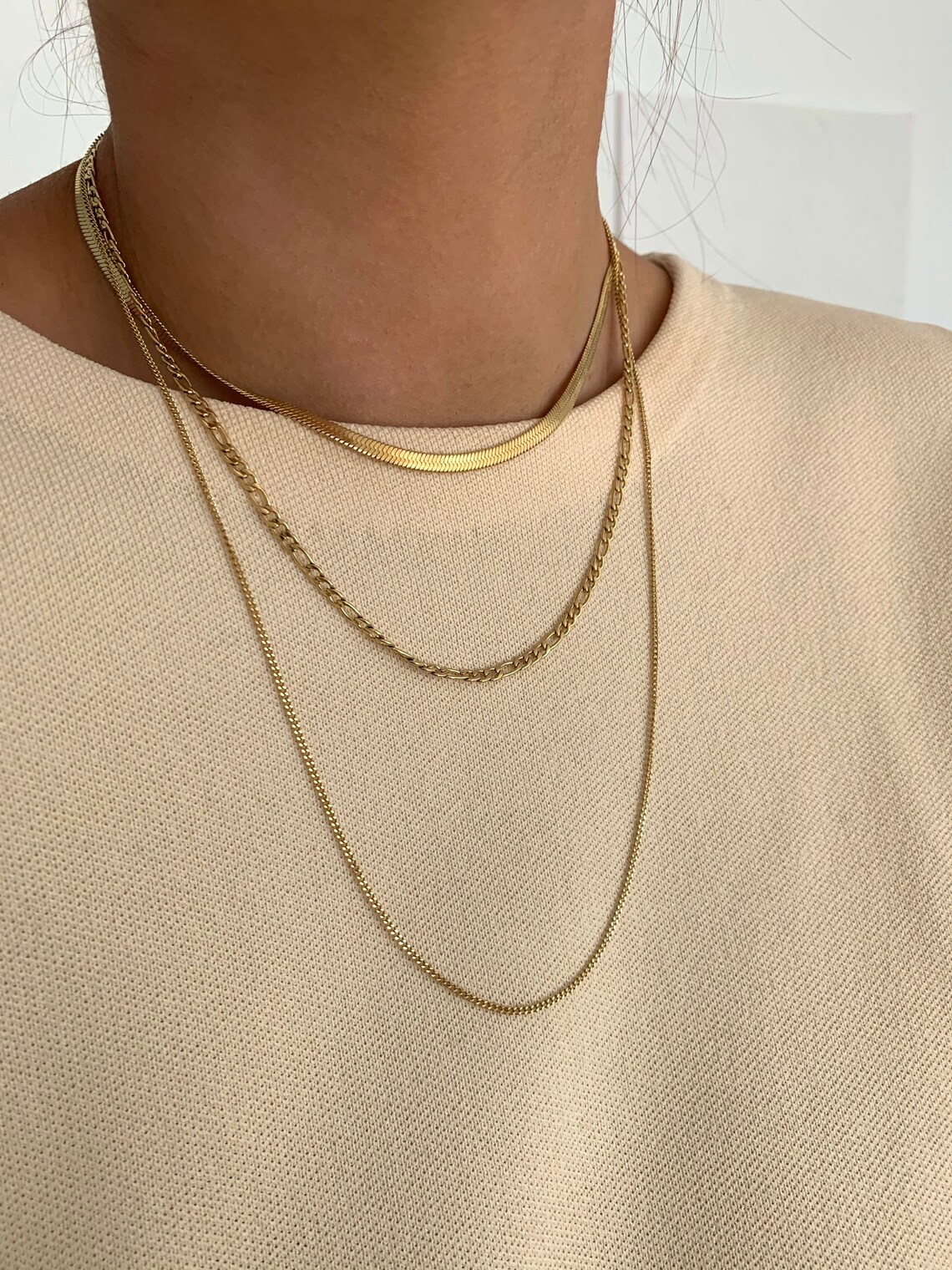 Necklace 3 different thin chains in gold stainless steel Etsy