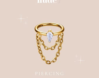 Chentayt - Piercing with hanging chain 8,10 and 12mm gold titanium ASTM F136 - Helix cartilage gold lobe ear piercing