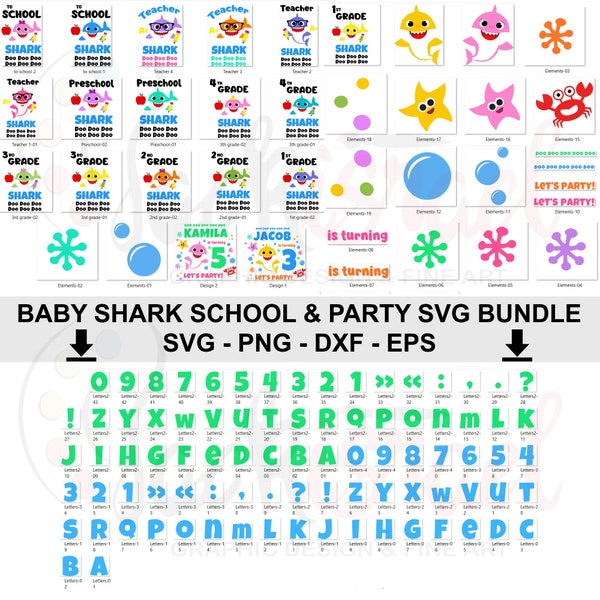 Baby Shark SVG Bundle, Baby Shark SVG Bundle, Baby Shark School SVG, Baby Shark Party svg y png, Baby Shark png, Baby Shark svg Descargar