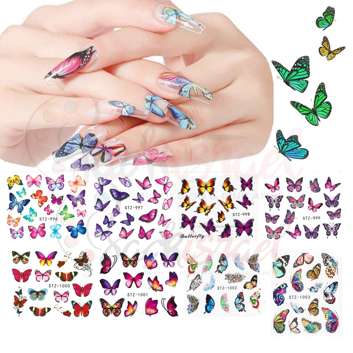 Butterflies Nail Art Decals Stickers Water Transfer Nail Etsy