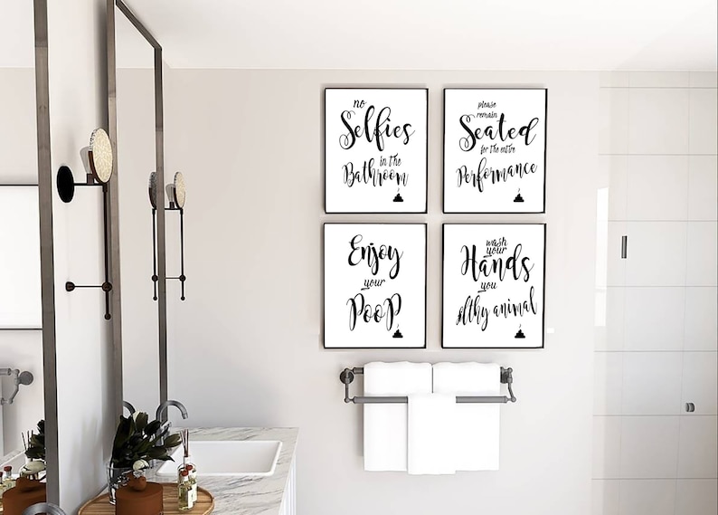 Bathroom Print Set of 4, Bathroom Wall Prints, Bathroom Art Print, Wall