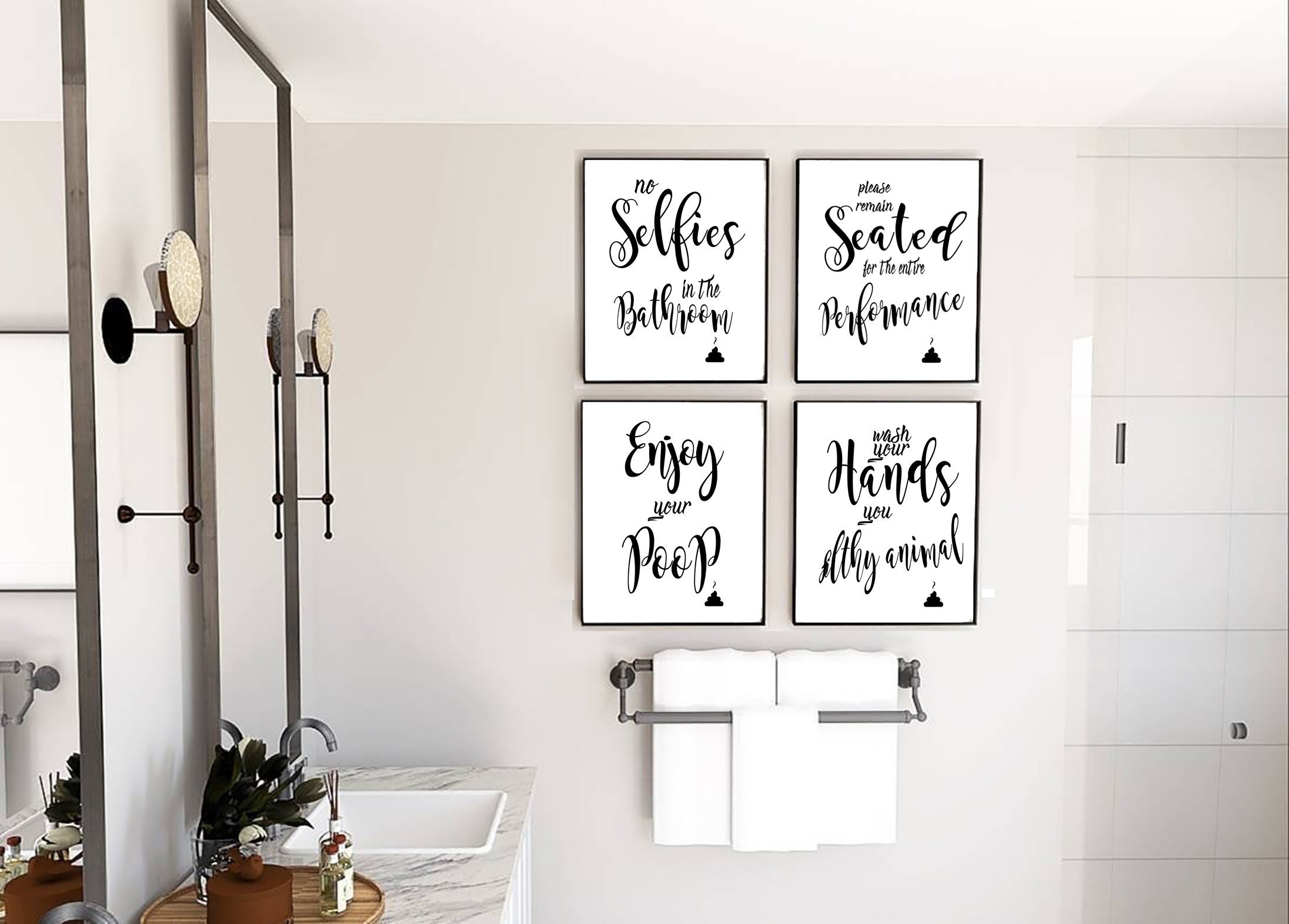 Bathroom Print Set of 4, Bathroom Wall Prints, Bathroom Art Print, Wall ...