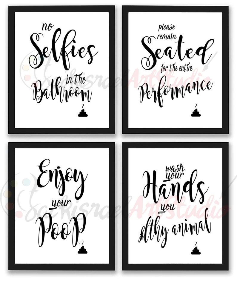 Bathroom Print Set of 4, Bathroom Wall Prints, Bathroom Art Print, Wall