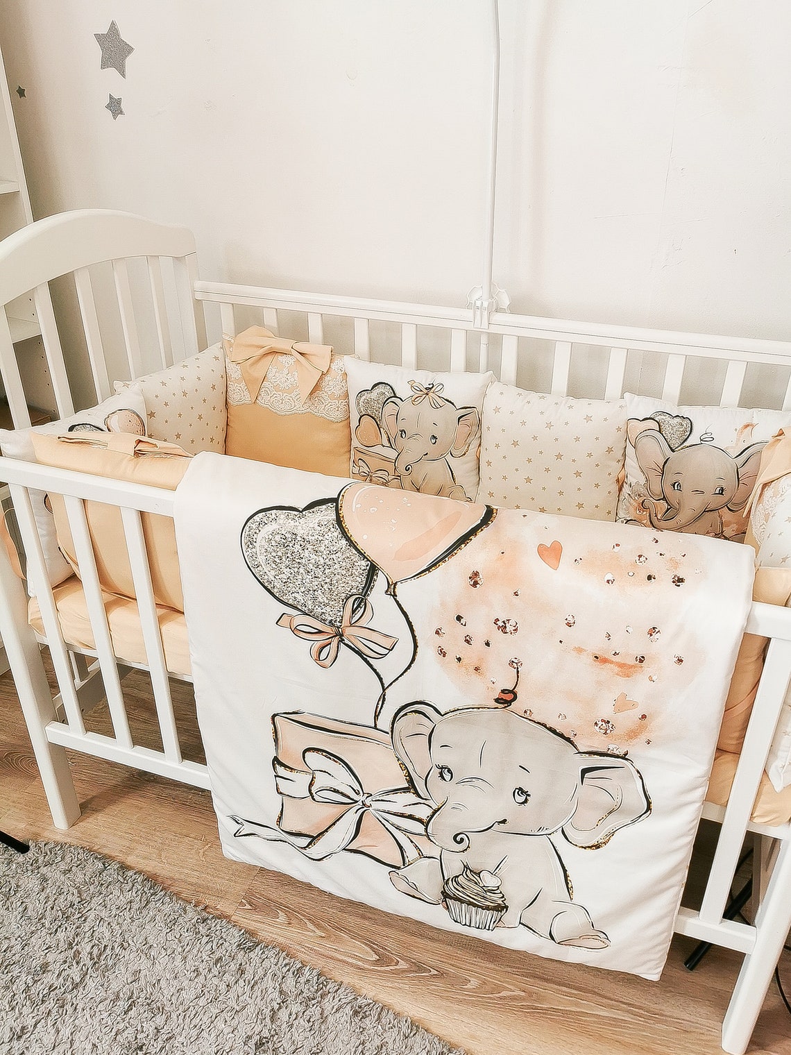 Crib Elephant bedding set and braided bumper blanket. Bumper Etsy