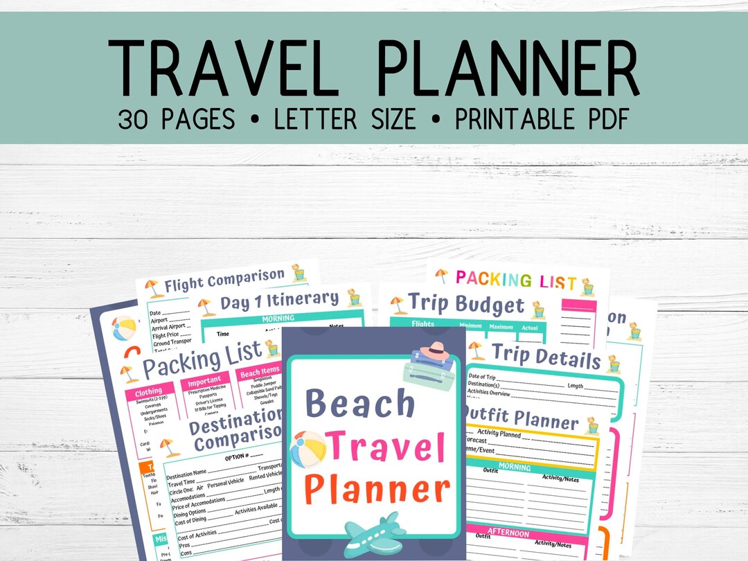 Beach Vacation Planner | 30-page Printable Trip Itinerary (PDF) - Etsy