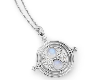 Collar Giratiempo de oro blanco de 14k con licencia oficial de Harry Potter™ de Freeman Jewelry.