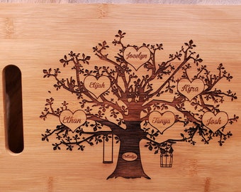 Custom Engraved Family Tree Cutting Board perfect gift for Mom or Grandma or anyone else.