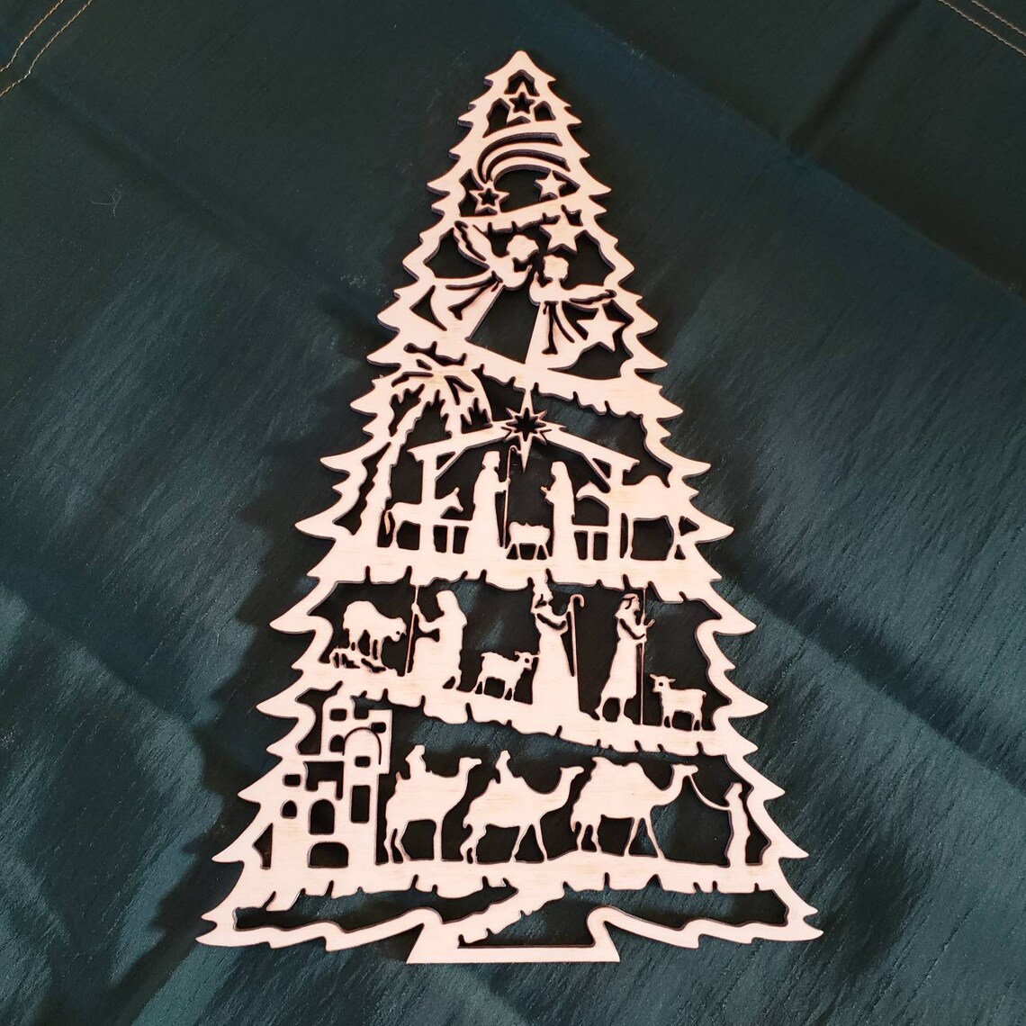 Beautiful Wooden Representation of the Nativity With This Nativity Tree ...