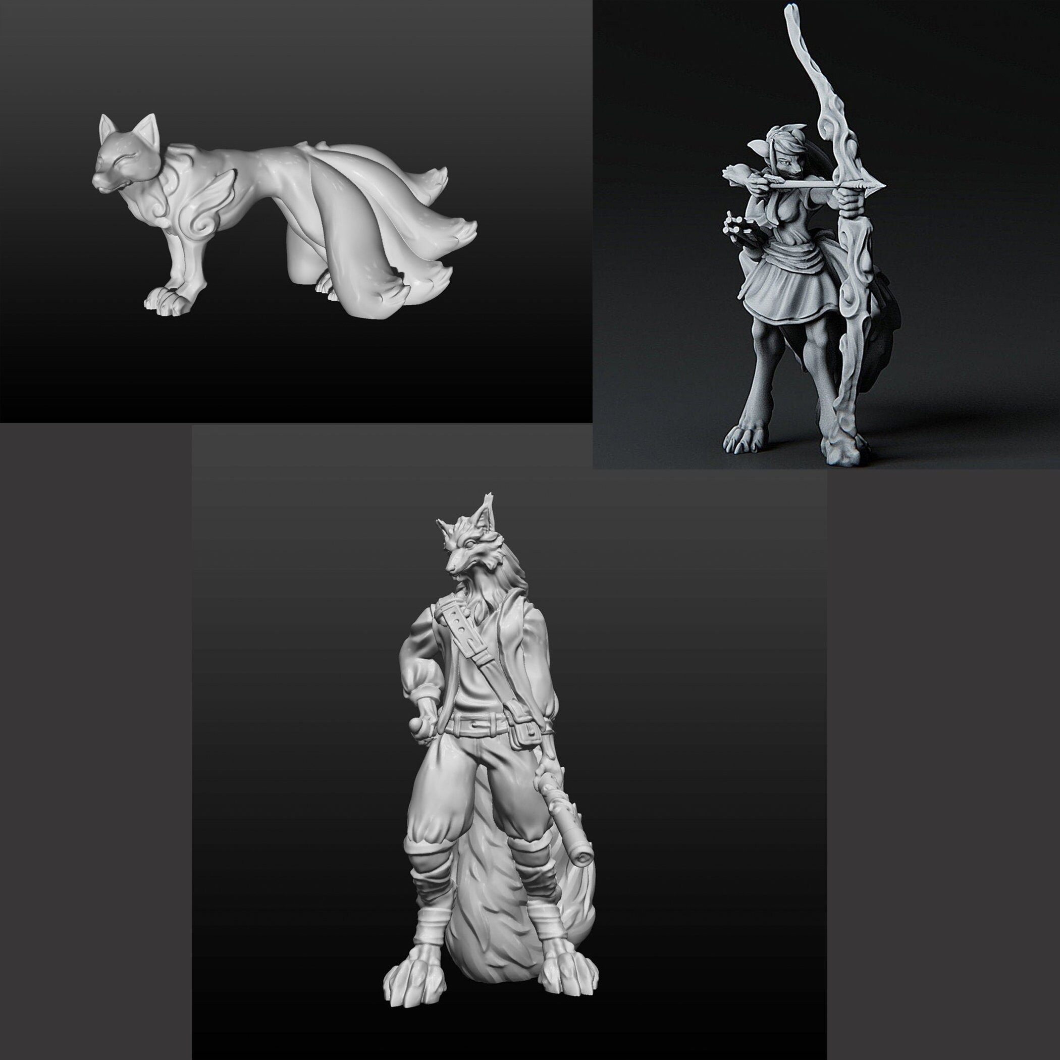 Kitsune Bard w/ Lyre Mini 32mm 28mm Resin Miniature Dungeons and