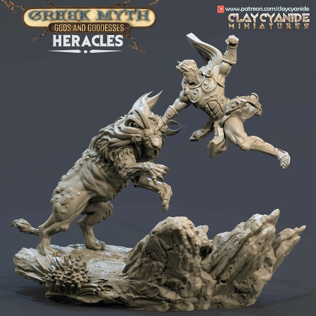 Heracles Vs The Nemean Lion Clay Cyanide Miniatures Greek Etsy
