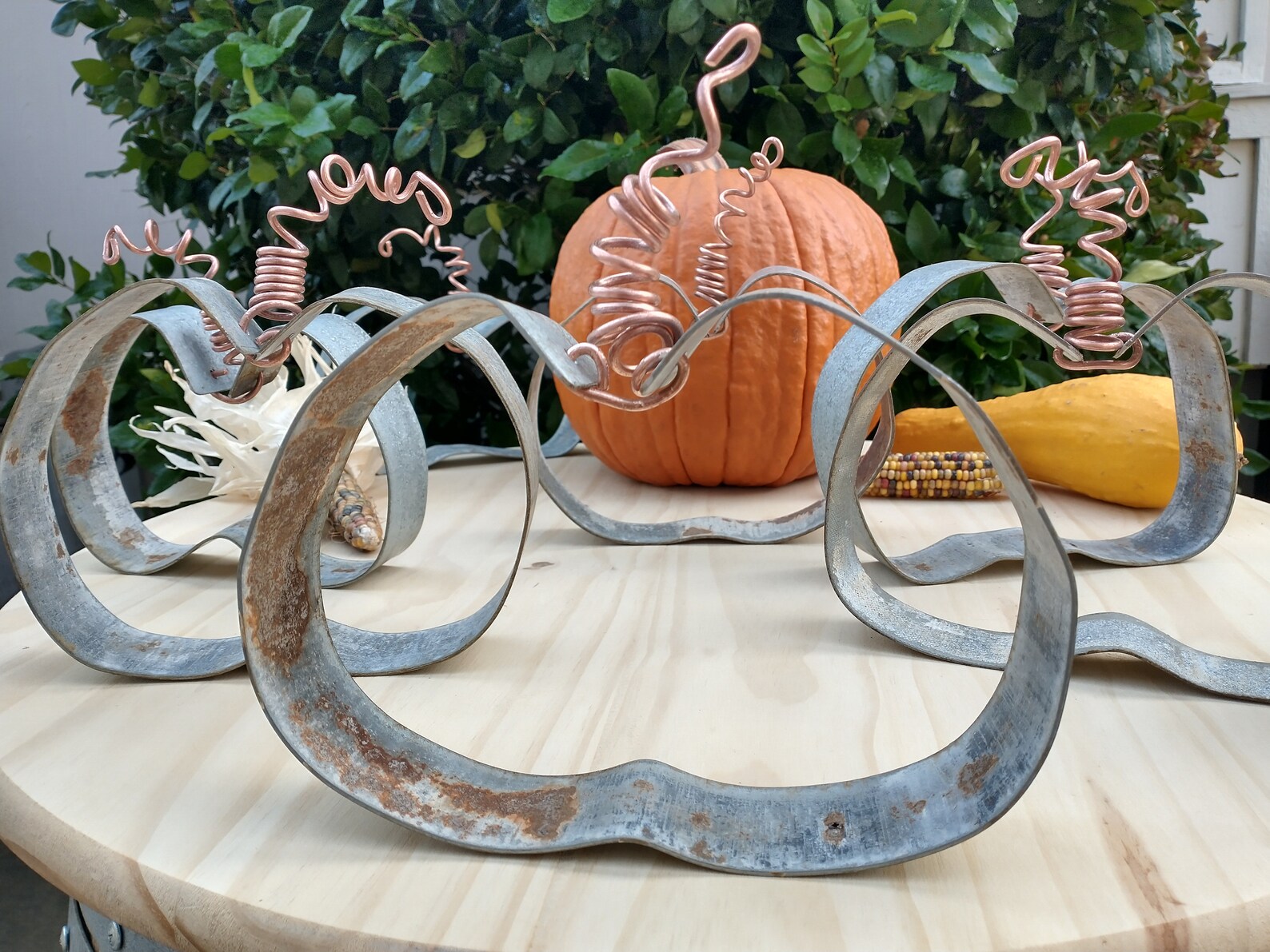 Wine Barrel Hoop Pumpkin, Rustic Metal Art, Fall Decoration, Indoor