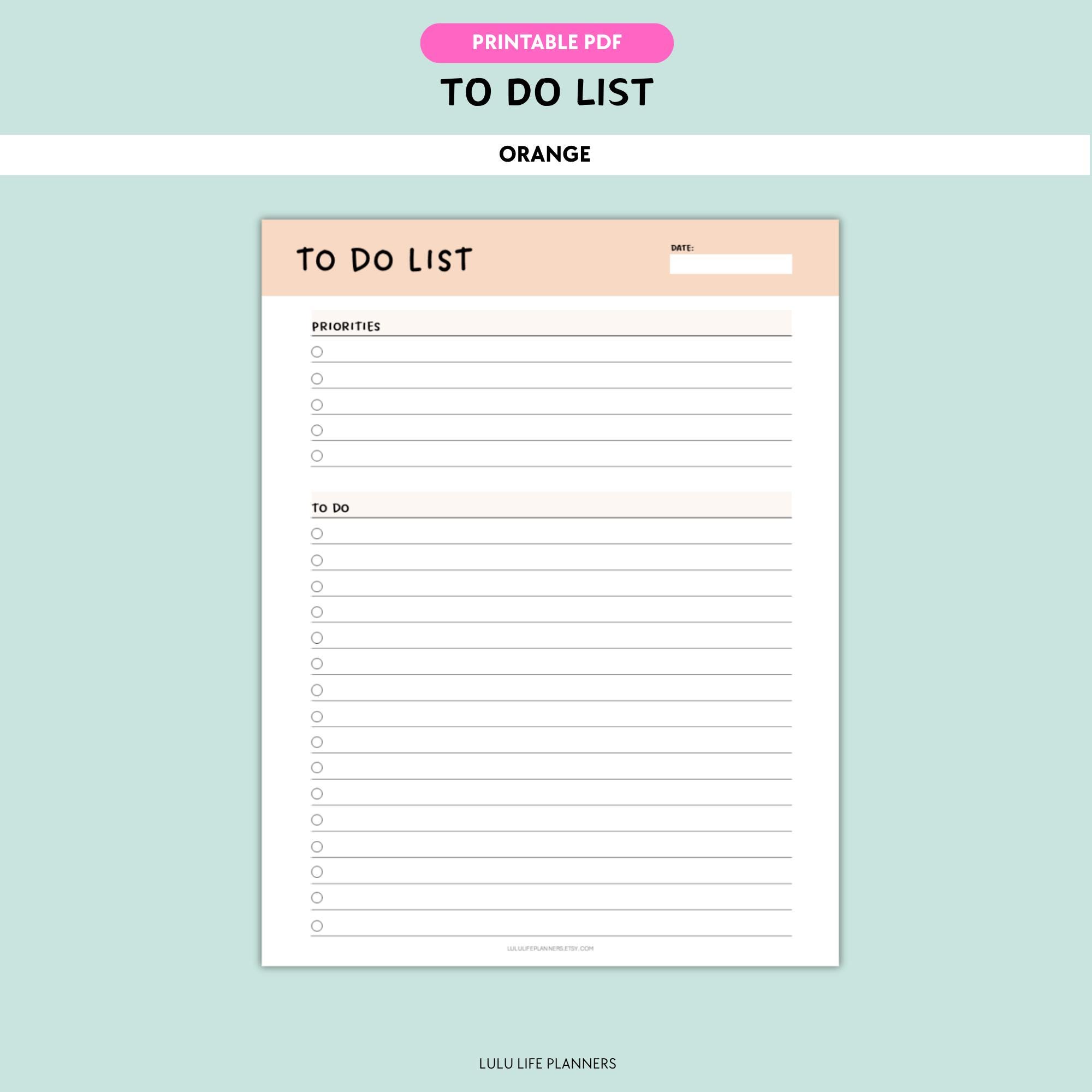 To Do List Printable PDF Template, Task Checklist, Daily Planner, 7 ...