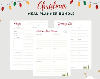 Plantilla imprimible para planificar las comidas de Navidad / Menú de Navidad / Página de recetas / Lista de la compra