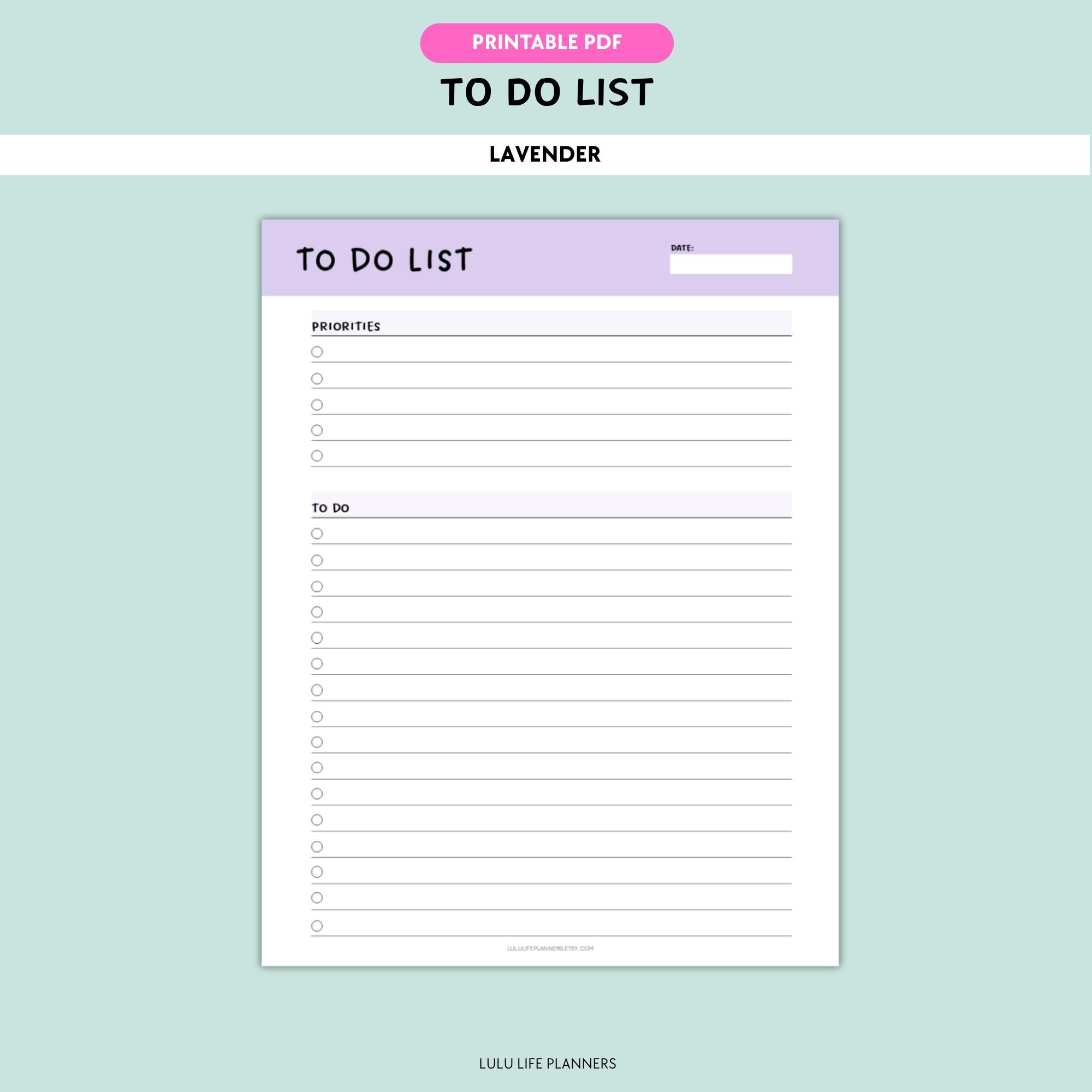 To Do List Printable PDF Template, Task Checklist, Daily Planner, 7 ...