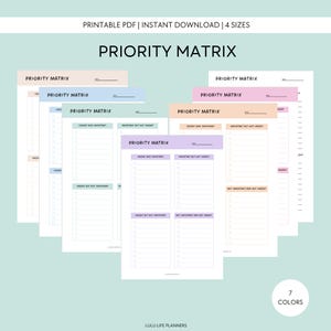 Matriz de prioridades imprimible, Matriz de decisiones, Matriz de Eisenhower, Planificador diario, Planificador de tareas, A4/Carta/A5/Media carta, Organizador diario
