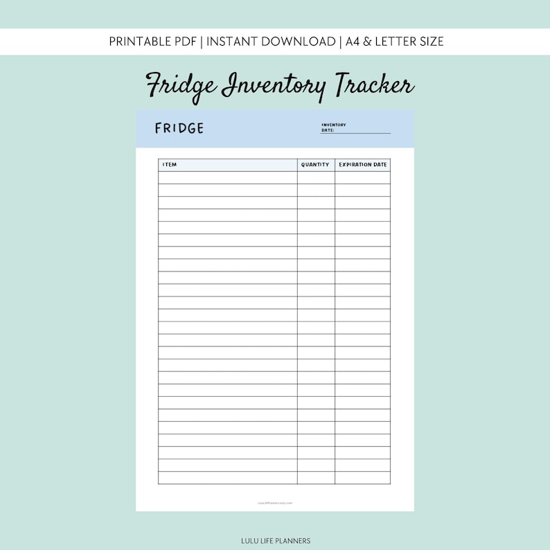 Kitchen Inventory List Printable, Freezer / Fridge /pantry / Spices, 7 ...