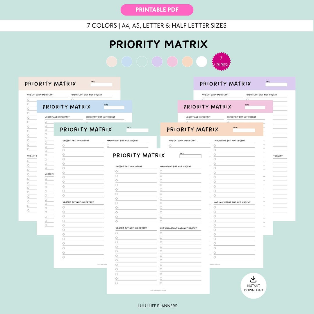 Priority Matrix Task Planner, Eisenhower Matrix, Printable PDF Template ...