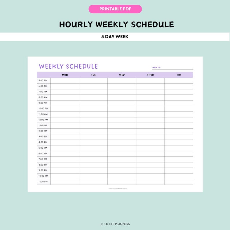 Hourly Weekly Schedule Printable Weekly Planner, Weekly to Do List ...