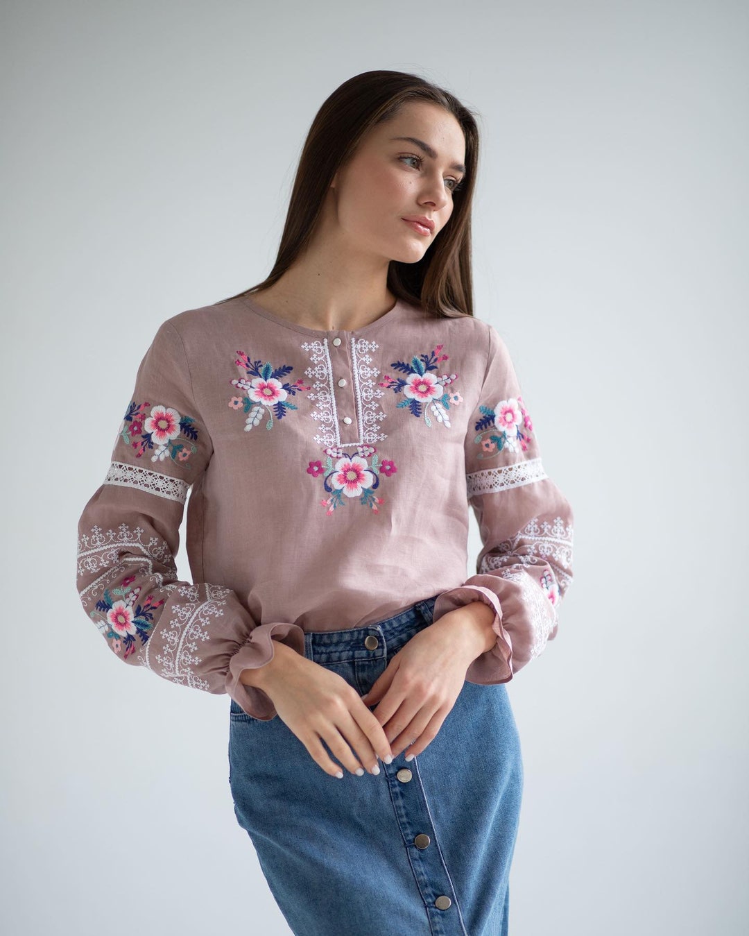 Pink Linen Blouse Blouse White Floral Embroidery Ukrainian Etsy Australia