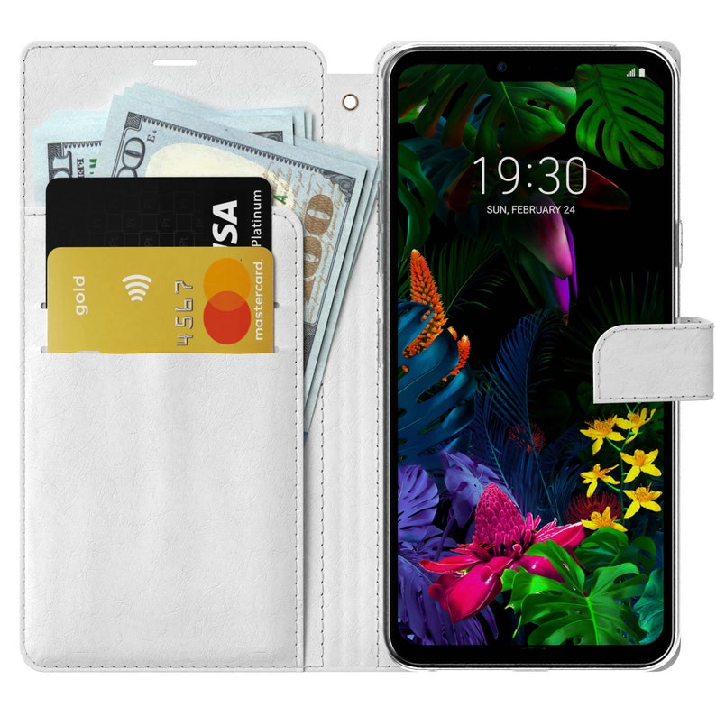 Sassy girlish print Flip case LG V40 phone case wallet OnePlus 7 Pro folio Motorola Card Holder LG G8 teen case magnetic snap One Zoom cover