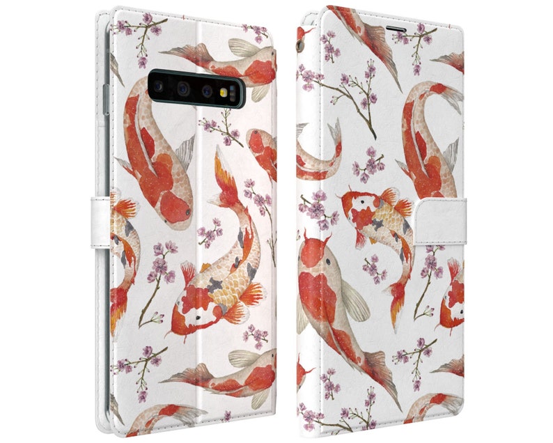 Fish Wallet Case Flip Galaxy S9 Samsung S10 5G folio card holder S21 Plus magnetic Note 10 20 Ultra cover hard case golden carp print S20 8 