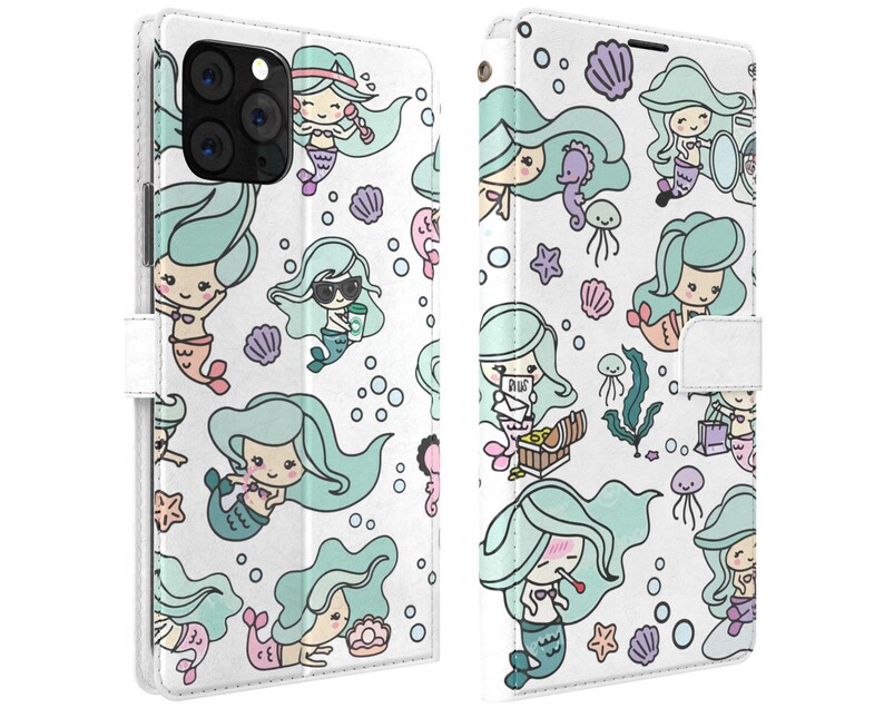 Lovely mermaid iPhone Wallet case card holder 11 Pro iPhones Xr cases wallet iphone 8 plus iPhone Xs Max case flip iPhone x iPhone 11 cover