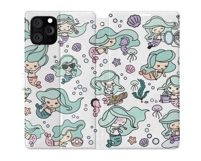 Lovely mermaid iPhone Wallet case card holder 11 Pro iPhones Xr cases wallet iphone 8 plus iPhone Xs Max case flip iPhone x iPhone 11 cover