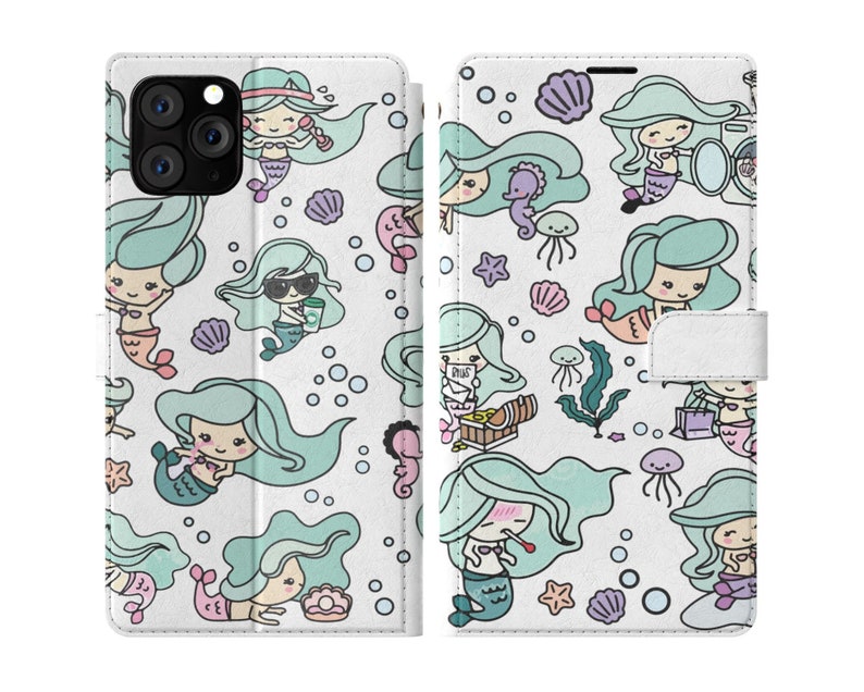 Lovely mermaid iPhone Wallet case card holder 11 Pro iPhones Xr cases wallet iphone 8 plus iPhone Xs Max case flip iPhone x iPhone 11 cover