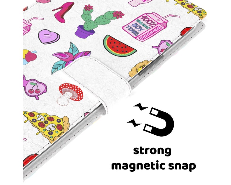 Sassy girlish print Flip case LG V40 phone case wallet OnePlus 7 Pro folio Motorola Card Holder LG G8 teen case magnetic snap One Zoom cover