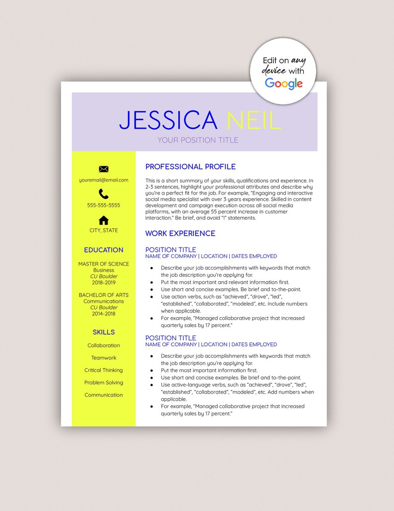 Editable Resume Creative Resume Template Edit on Phone Etsy