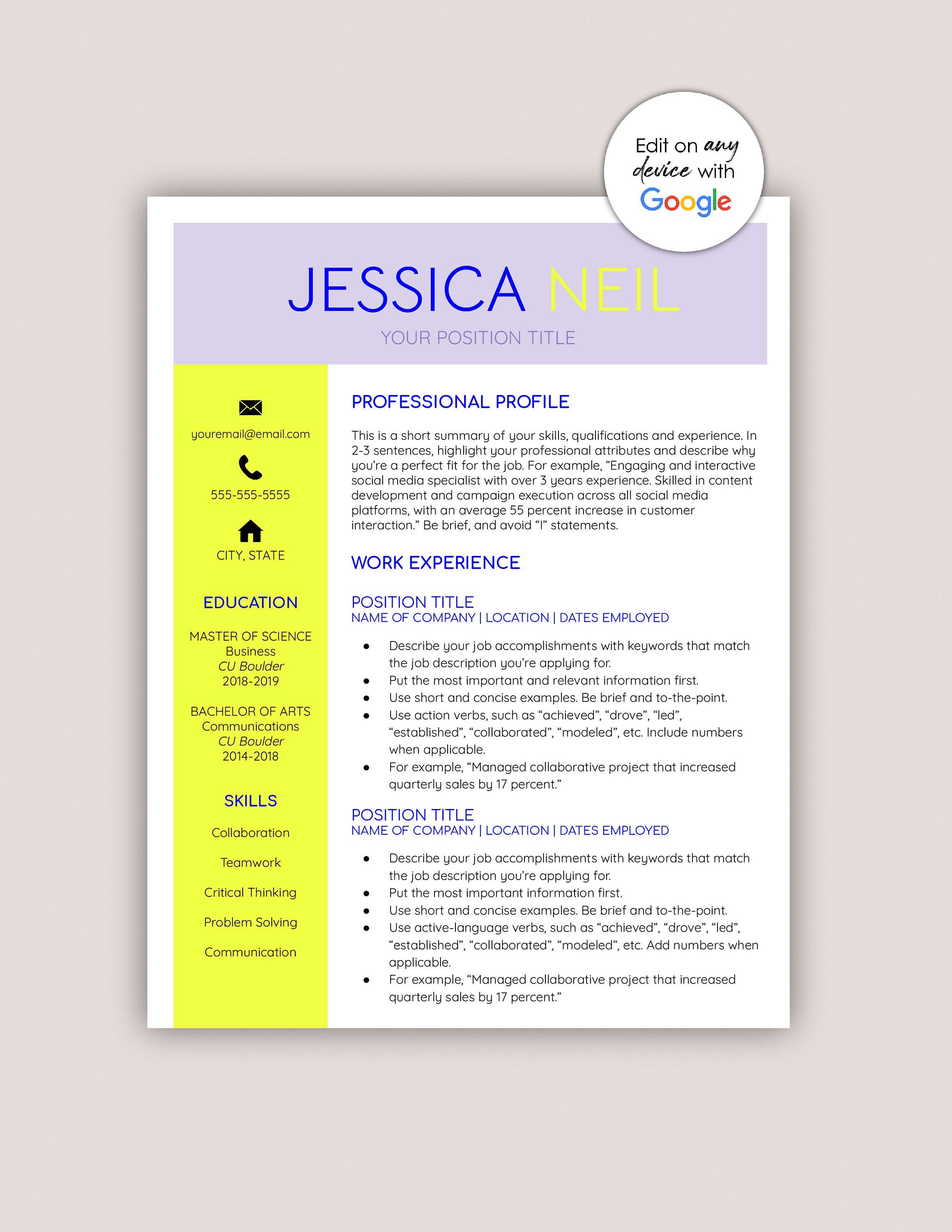 Editable Resume Creative Resume Template Edit on Phone Resume Template