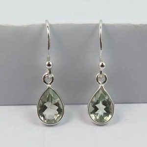 Green Amethyst Earring - Bezel Set Earring, Green Amethyst Cut Drop Earrings, Pear Shape Stone, Handmade 925 Sterling Silver, Gift For Her