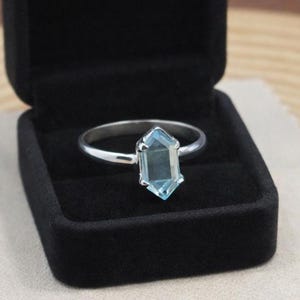 Sky Blue Quartz Ring | Hexagon Gemstone Prong Ring, Handmade Gift For Women