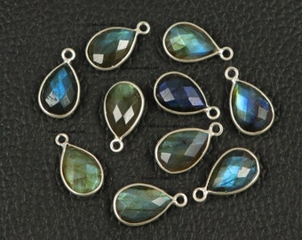 Handmade Labradorite Sterling Silver Connectors: Briolette Cut Gemstone Charms