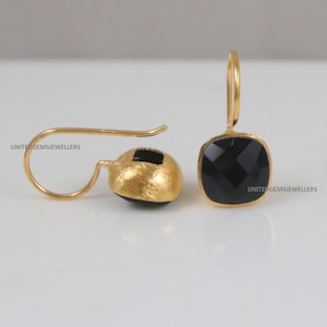 Black Onyx Gold Drop Earrings, 18k Gold Tiny  Earrings, Bridal Earrings, Natural Black Onyx Gemstone Drops, 925 Sterling Silver Earrings