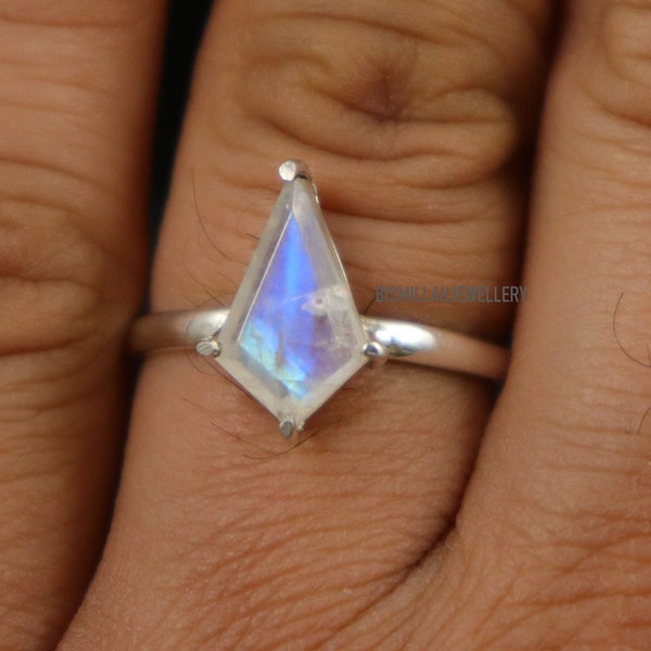 Rainbow Moonstone Ring Sterling silver ring Kite shape ring anniversary ring engagement ring 13X8 mm Kite Shape Ring Handmade Ring Gift Ring