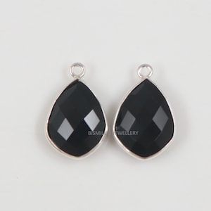 Black Onyx Drop Connector, Briolette Cut Shield Black Onyx Connector, 925 Sterling Silver Connector, Making Earrings Loose Connectors