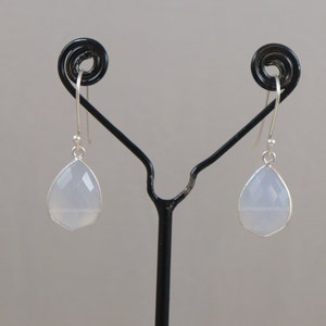 Real Chalcedony Drop Earrings, Briolette Cut Shield Real Chalcedony Earrings, 925 Sterling Silver Earrings, Gemstone Earrings