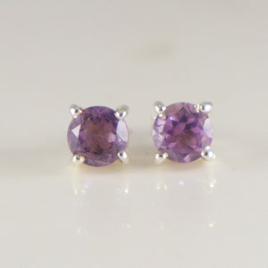 Amethyst Stud Earrings 925 Sterling Silver Amethyst Gemstone Stud Earrings Amethyst Handmade Jewelry Round Stud Earrings