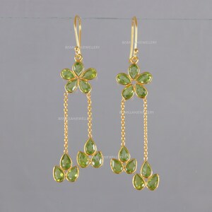 Peridot Earrings Gold Earrings Pear Earrings Dangle Earrings Natural Peridot Earrings 925 Sterling Silver Earrings Gemstone Earrings