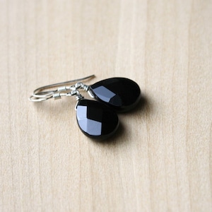 Black Onyx Earrings in Sterling Silver, Black Earrings Silver, Black Teardrop Earrings, Black Dangle Earrings