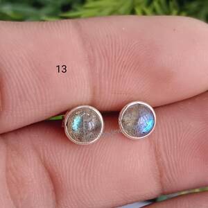 6mm Round Cabochon Gemstone Stud Earrings: 925 Sterling Silver