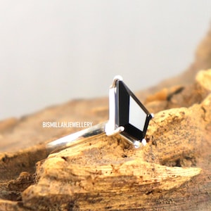 Black Onyx Ring - 925 Sterling Silver Ring, Prong Set Engagement Ring, Kite Shape Gemstone Ring, Statement Ring For Women, Gift For Her