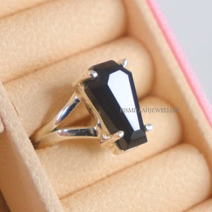 Black Coffin Ring | 925 Sterling Silver Ring | Handmade Silver Ring | Gemstone Ring | Engagement Ring | Statement Ring | Gift For Her
