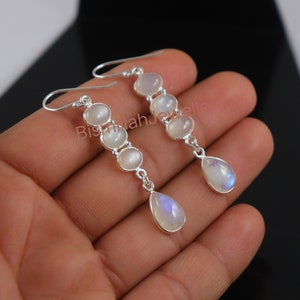 Sterling Silver Dangle Earrings: Pear & Oval Cabochon Gemstones