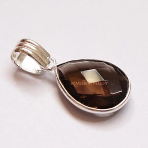 Gold Pendant Smoky Quartz Pear Pretty Pendant Sterling Silver 92.5 Sterling Silver Pendant Pear Briolette Cut Pendant Smoky Quartz Pendant