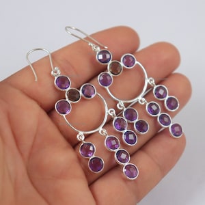 Amethyst Dangle Earrings: 925 Sterling Silver Briolette Gemstone