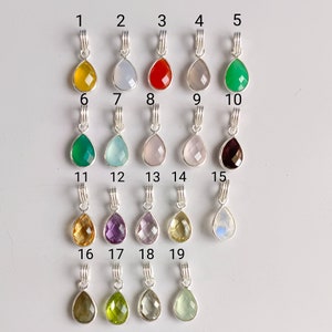 925 Sterling Silver 7x10mm Teardrop Charms, 19 Gemstones, Teardrop Pendant, Gemstone Charm, Faceted Pendants, Bezel Charm, Amethyst Charm