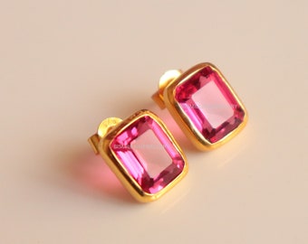 Pink Tourmaline Quartz Earring Stud Sterling Silver Earring Gold Earring Pink Tourmaline Gemstone Stud Earring Pink 925 Sterling Silver Stud
