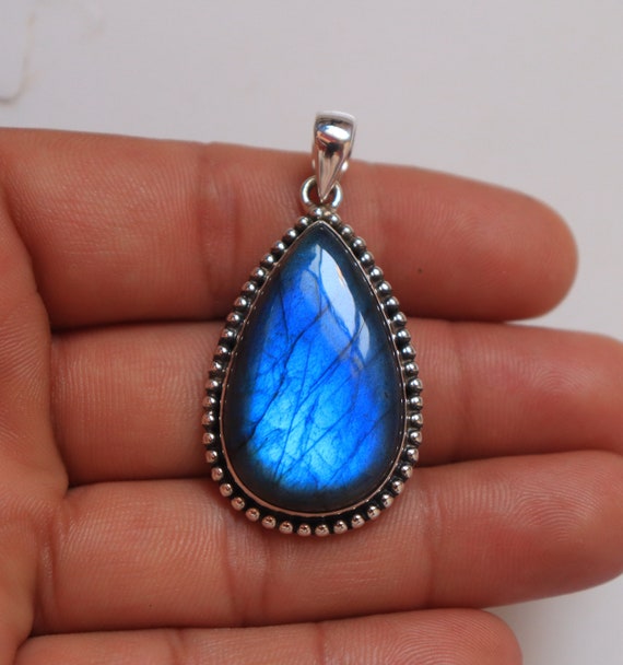 Collier Pendentif Goutte D'Eau Argent 925 - Zircon Cubique Bleu Saphir Simulé - Style Vintage